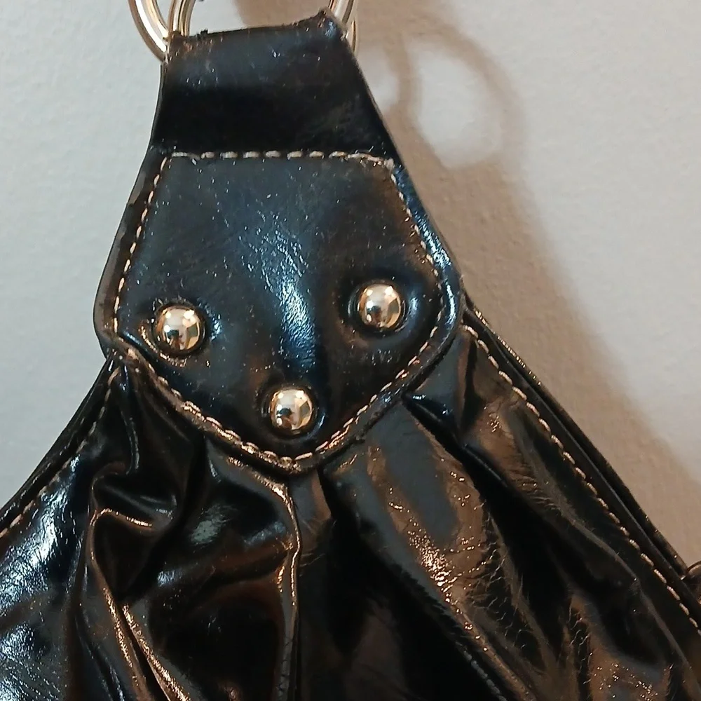 Beverly Hills Polo Club black patent leather shoulder bag. Vintage